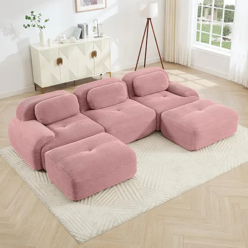 Miniatura 53 de Sofá modular sin hueso de 117 pulgadas, sofá modular en forma de L para sala de estar, sofá comprimido con asiento profundo, sofá nube de pana