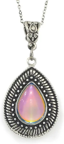 Vintage multicolor cambio lágrima piedra colgante estado de ánimo collar 18 "cadena+2" extensor para las mujeres, Zinc, No es una piedra preciosa