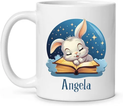 Miniatura 16 de Taza de viaje de cerámica personalizada de conejo, taza con nombre personalizado para los amantes de los conejos, taza de té con nombre temático