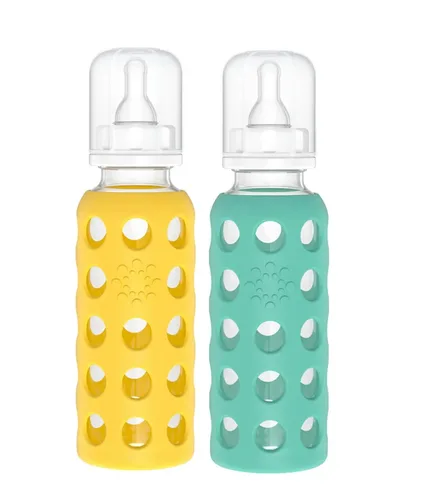 Miniatura 32 de Lifefactory Biberón de vidrio sin BPA Funda protectora de silicona Paquete de 3 de 9 onzas Papaya, col rizada y arándanos Papaya/Kale/Arándano