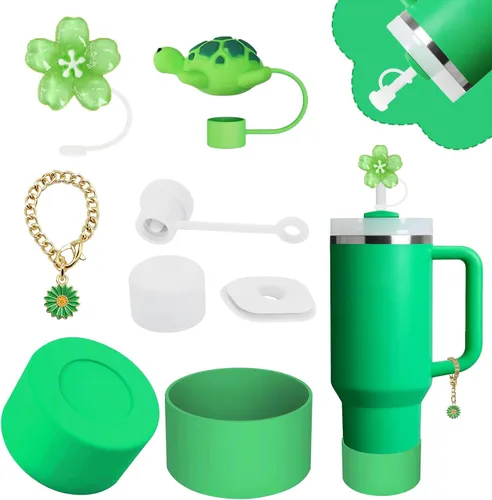 Miniatura 28 de Conjunto de accesorios para taza Stanley, incluye 2 piezas de cubierta de pajita de 0.4 pulgadas, 1 tapón antiderrame de silicona, 1 lindo encanto