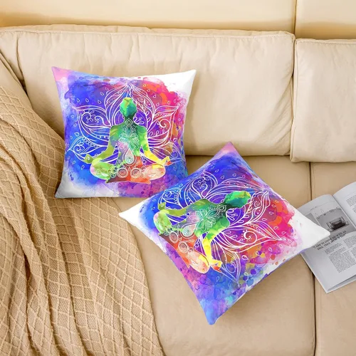 Miniatura 2 de Funda de almohada exótica bohemia floral acuarela paquete individual, funda de almohada temática deportiva de yoga de 24 x 24 pulgadas, cuadrada