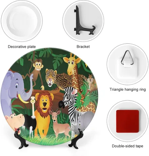 Miniatura 3 de Plato decorativo de 6 pulgadas, manualidades de cerámica del zoológico, animales en la selva, placa de exhibición divertida para cenas, eventos