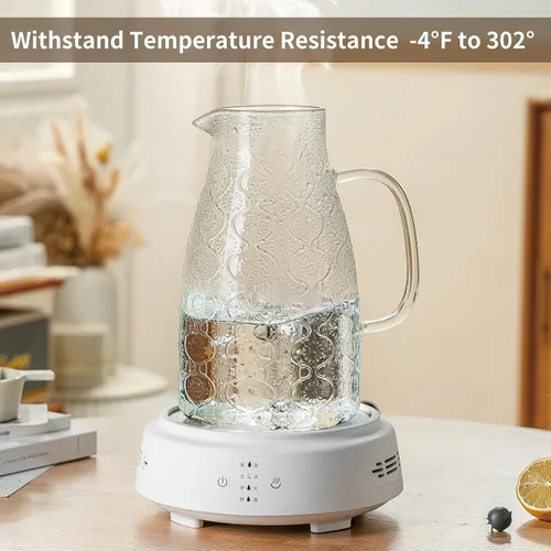 Miniatura 6 de Buaic - Jarra de vidrio con tapa y asa, 2 PAQUETES 68 oz/2 litros Diseño de flores vintage para refrigerador, jarra de agua de vidrio