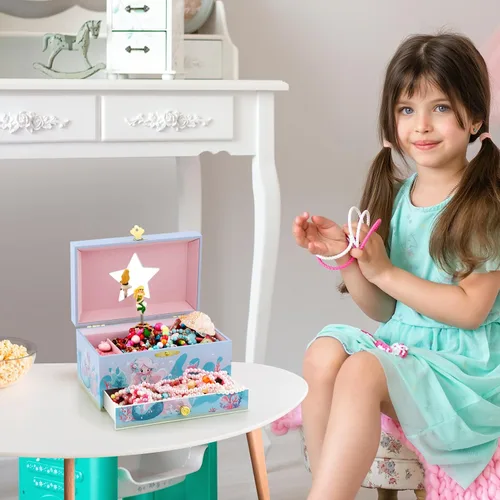 Miniatura 37 de RR ROUND RICH DESIGN - Joyero musical para niñas con cajón y juego de joyas con tema de bailarina, melodía de “El lago de los cisnes”, color rosado