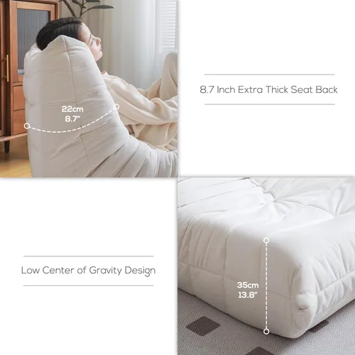 Miniatura 5 de N&V Silla Fireside, sofá de suelo sin brazos de mediados de siglo, silla de microfibra suave de alta calidad, sofá de espuma para sala de estar