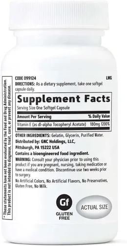 Miniatura 2 de GNC Suplemento de vitamina E de 200 mg, apoya un sistema cardiovascular saludable, 100 porciones