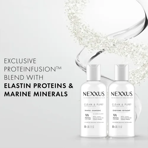 Miniatura 5 de Nexxus Champú y Acondicionador de Viaje, Limpio y Puro – Productos para el Cabello con Proteína de Elastina y Minerales Marinos, Sin Sulfatos, 3 Oz