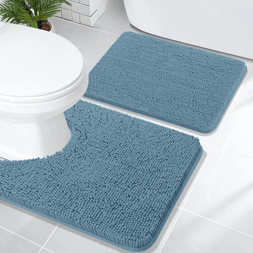 Miniatura 171 de OLANLY Juego de alfombras de baño de 2 piezas, alfombras de baño de chenilla suave y absorbente y alfombra de contorno en forma de U para inodoro