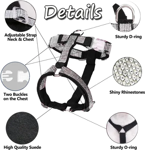 Miniatura 2 de HDKUW Arnés de diamantes de imitación brillantes para perro, arnés con hebilla ajustable sin tirones con anillo en D para perros pequeños y medianos