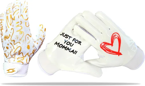 Miniatura 9 de Solo para ti Guantes de receptor de fútbol Momma - Guantes de fútbol Battle College Lineman negro blanco para adultos y jóvenes, hombres