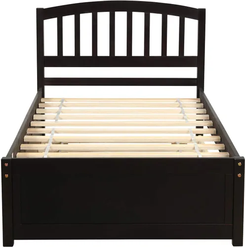 Miniatura 4 de Harper & Bright Designs Cama de plataforma de tamaño individual con nido para niños y niñas, marco de cama de madera maciza con cabecera y estribo
