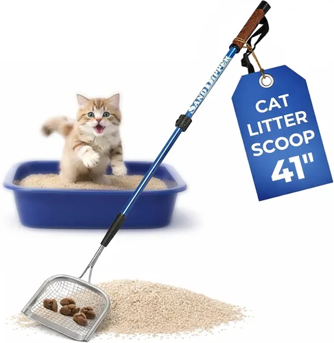 Cuchara de arena para gatos Sand Dipper de metal – Cuchara de caca de gato con mango largo para caja de arena (41”), Cuchara de arena para gatos de