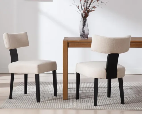 Miniatura 23 de VESCASA Sillas de comedor tapizadas de lino con patas de madera natural, modernas sillas de comedor acolchadas con ribete de cabeza de clavo