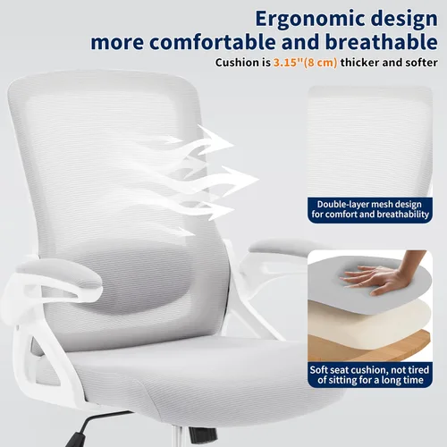 Miniatura 6 de Silla de oficina ergonómica, silla de escritorio con soporte lumbar ajustable, cómodas sillas de computadora de malla transpirable con reposabrazos