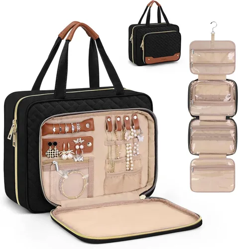 Miniatura 10 de Bolsa de aseo Wedama para mujer, bolsa de viaje grande para cosméticos, bolsa de aseo colgante para baño, bolsa de maquillaje impermeable de PVC Rosa