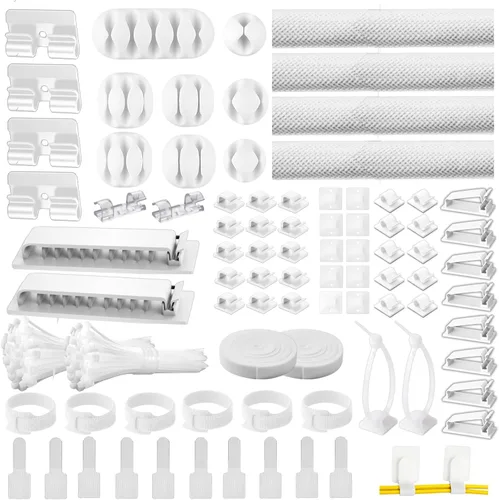 Kit de gestión de cables [313 piezas], 67 clips adhesivos para cables, organizador de cables de escritorio Topavatop, 22 correas reutilizables para
