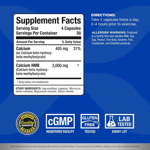 Miniatura 2 de ALLMAX HMB 3000 (120 cápsulas vegetales) – Apoya la fuerza muscular y reduce la descomposición muscular – Sin OMG, sin gluten – 30 porciones