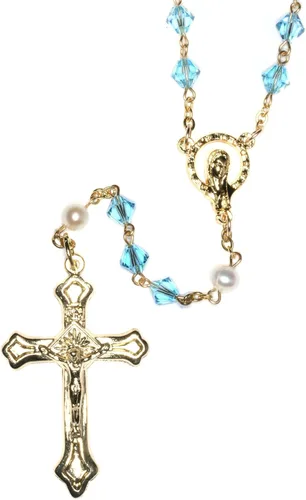 Rosario de oración católica de cristal austriaco y piedras preciosas - Incluye bolsa de rosario, cómo rezar el rosario, significado de la piedra