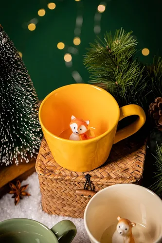 Miniatura 3 de DIHOclub Taza de cerámica de panda con animal 3D oculto, taza de figura de animal de dibujos animados hecha a mano, taza linda, regalo de Navidad