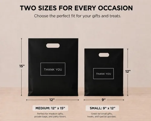 Miniatura 6 de Bolsas de plástico grandes con logotipo de agradecimiento, 12 x 15 pulgadas, con asas troqueladas, 100 unidades, ideales para mercancías, regalos
