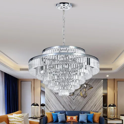 Miniatura 7 de Candelabros y luces de cristal de estilo moderno cromado redondos colgantes clásicos, lámpara colgante de techo accesorio de iluminación de 5