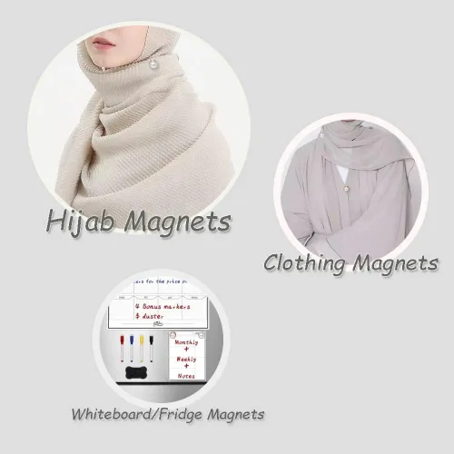Miniatura 4 de Niqab - Alfileres magnéticos de seguridad para hiyab para mujeres y niñas, imán para ropa (D-negro y gris)
