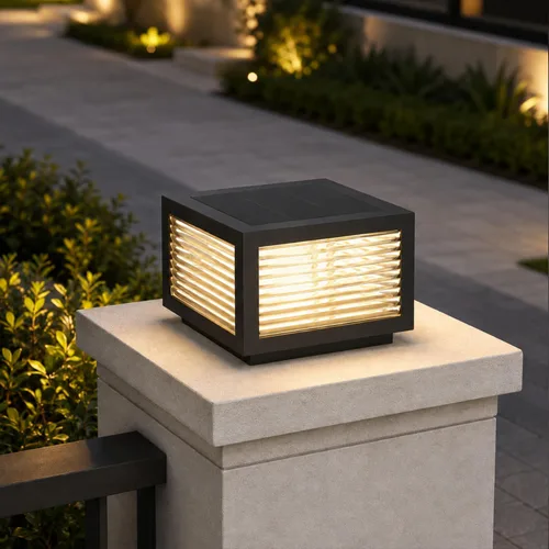 Luz solar para exteriores, 7.9 pulgadas, acero inoxidable IP65, impermeable, lámpara de poste cuadrada, regulable, lámpara de columna de paisaje [M]
