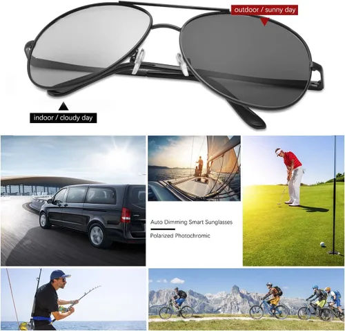 Miniatura 7 de Gafas de sol polarizadas fotocrómicas para hombre Al-Mg marco de metal gafas de conducción deportivas protección UV400 gafas antirreflejos A103-negro