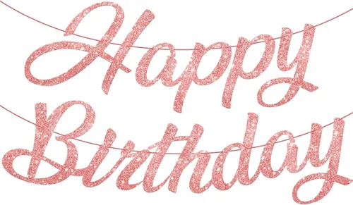 Miniatura 10 de KatchOn, Cartel de feliz cumpleaños cursivo dorado con purpurina – pre-encordado, 10 pies Decoraciones de cumpleaños para mujeres, hombres y niñas