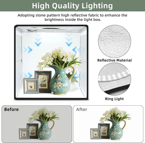 Miniatura 6 de Lightdow Caja de luz de estudio fotográfico de 10 x 10 x 10 pulgadas con 96 LED (CRI>95), 6 telones de fondo, portátiles, regulables, versátiles
