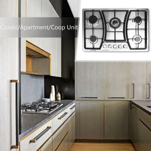 Miniatura 4 de Placa de cocina de gas de 30 pulgadas, 5 quemadores, estufa de gas, estufa de acero inoxidable, 5 quemadores sellados, rejillas de hierro fundido