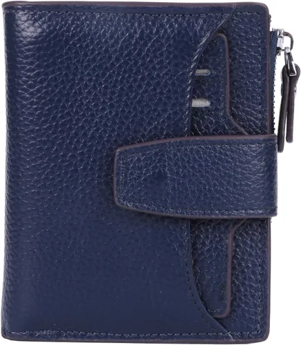 Miniatura 15 de Cartera de cuero con bloqueo RFID para mujer, pequeña, compacta, doble cremallera, con ventana para identificación