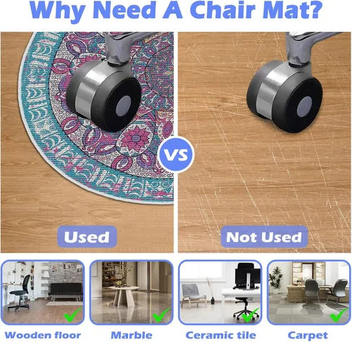 Miniatura 3 de Tapete para silla de oficina para suelo de madera dura, alfombras redondas de 4 pies/48 pulgadas, protectores de suelo, alfombrilla para silla