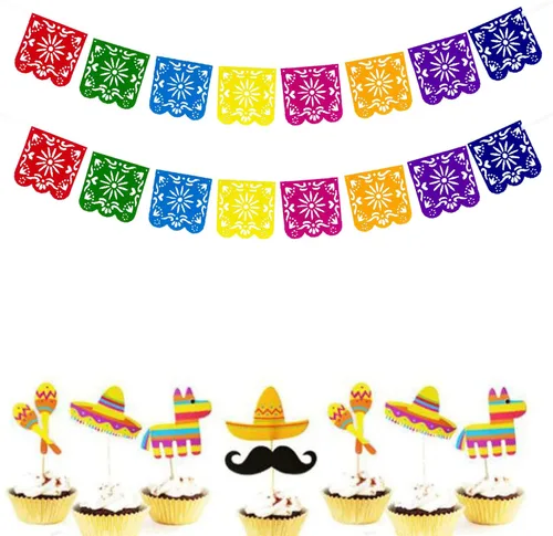 Miniatura 4 de Cartel de Picado de fieltro de cabello mexicano,Fiesta mexicana Fiesta Fieltro Banners,Decoración Día De Los Muertos Suministros para Fiesta Bandera