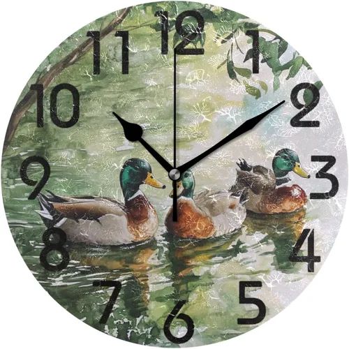 Miniatura 34 de Spring Hummingbird - Reloj de pared redondo con estampado de flores, 9.5 pulgadas, funciona con pilas, reloj de escritorio analógico silencioso