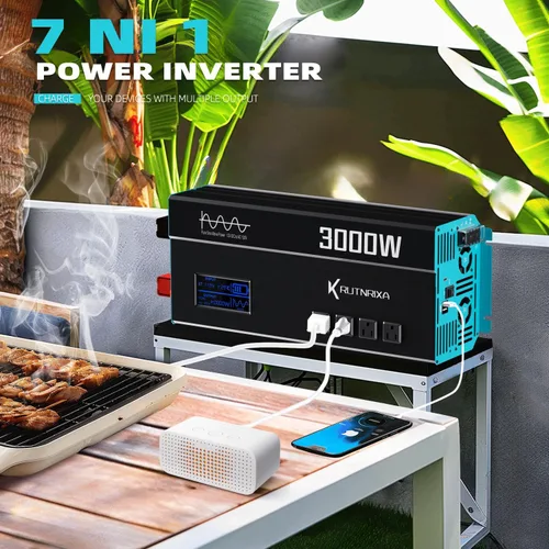 Miniatura 5 de Pico de potencia de onda sinusoidal pura de 3000 W, 6000 W, 12 V, inversor de CC a CA 110 V 120 V con control remoto, 4 salidas de CA, puerto USB