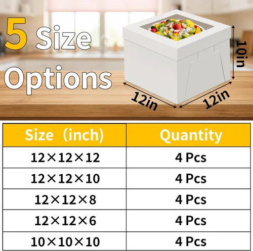 Miniatura 2 de WINKIO Paquete de 4 cajas para pasteles, contenedor desechable de transporte de pasteles, cajas blancas para panadería con ventana grande
