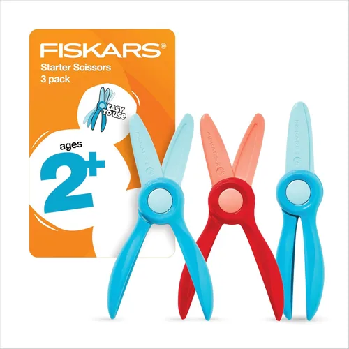 Miniatura 14 de Fiskars - Tijeras de entrenamiento para preescolares de 3 años en adelante (paquete de 3), tijeras de seguridad para niños pequeños con palanca