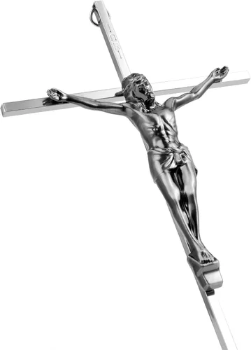 Miniatura 2 de ALDENTA Crucifijo de pared, cruz católica de metal para pared, crucifijo de Jesús plateado de 10 pulgadas para decoración del hogar