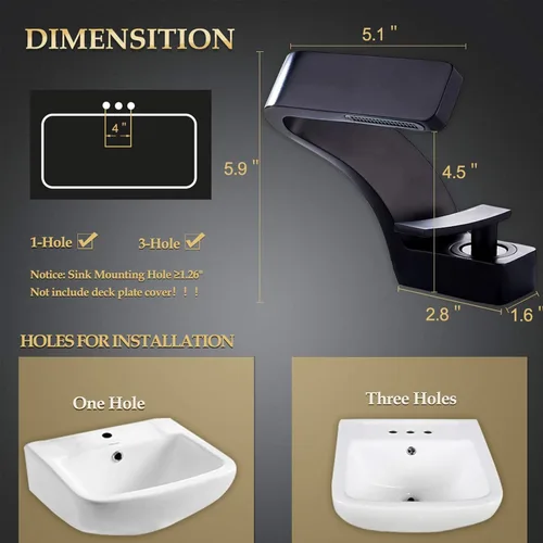Miniatura 8 de becola Grifo de cascada para lavabo de baño, grifo mezclador de agua fría y caliente de latón macizo de una sola manija, grifo para lavabo