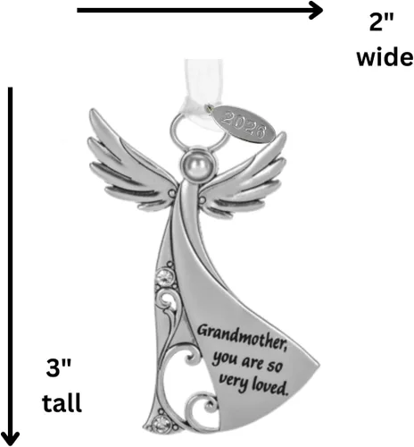 Miniatura 7 de Adorno de Navidad para abuela 2026 o dije de auto para abuela, ángel de metal con piedras brillantes, incluye etiqueta colgante 2026 y viene en caja
