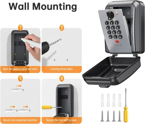 Miniatura 7 de Caja de bloqueo de llave, combinación personalizable de 12 dígitos, caja de seguridad para llaves con código reposable, gran capacidad y resistente