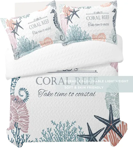 Miniatura 4 de weesire Ropa de Cama Costera Tamaño King 2 Fundas, Juegos de Edredón Náutico de Playa Colchas Oceánicas Cubrecama Costera Ropa de Cama de Verano
