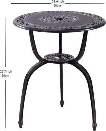 Miniatura 3 de C/G Bistro - Juego de 3 piezas de aluminio fundido para exteriores con agujero para sombrilla y reposabrazos, juego de mesa de bistró al aire libre