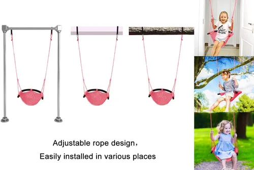 Miniatura 2 de JKsmart Asiento de columpio para niños de servicio pesado con cuerda de juego, juego de columpio seguro para niños, perfecto para interiores, Rosa