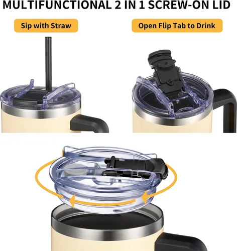 Miniatura 2 de THILY Vaso de 40 onzas de acero inoxidable con asa - Taza de viaje con aislamiento al vacío, tapa a prueba de salpicaduras y a prueba de fugas, 2