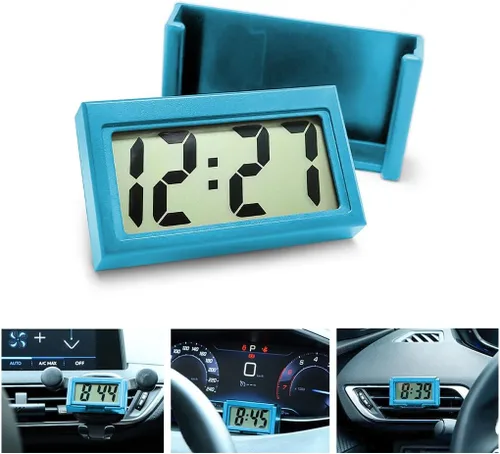 Miniatura 9 de Osilly Mini reloj digital para tablero de instrumentos del automóvil, funciona con pilas y pantalla LCD transparente, reloj digital pequeño con Negro