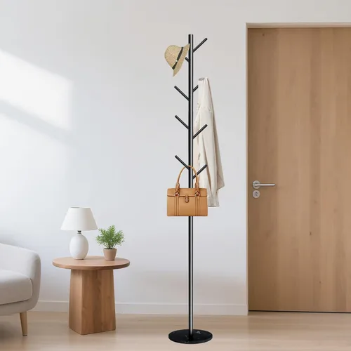 Miniatura 2 de Perchero con base de mármol natural, perchero de metal independiente con 8 ganchos, soporte resistente para entrada, oficina, dormitorio