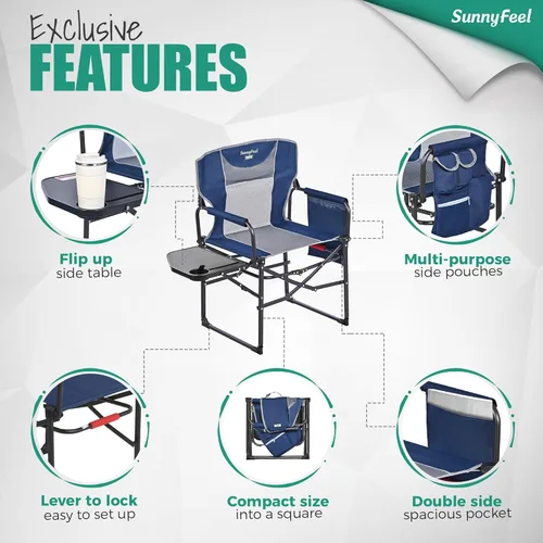 Miniatura 6 de SUNNYFEEL Silla de directores de campamento de gran tamaño, paquete de 2, sillas plegables portátiles para adultos resistentes con mesa auxiliar